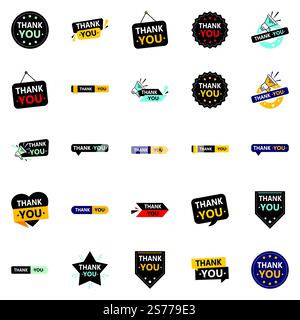 25 nuove icone vettoriali per esprimere la vostra gratitudine in modo vivace Illustrazione Vettoriale