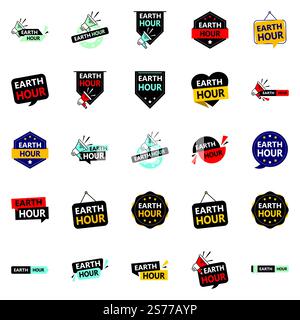 25 disegni vettoriali dinamici nel Earth Hour Pack Illustrazione Vettoriale