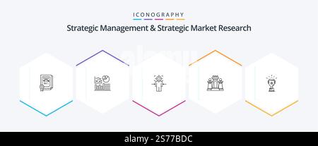 Strategic Management and Strategic Market Research 25 Line Icon pacchetto di icone che include tecnologia. strategia. uomo. computer. obiettivo Illustrazione Vettoriale