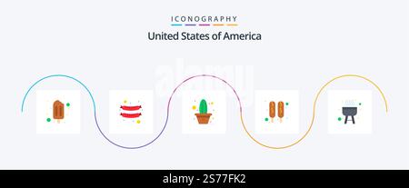 USA Flat 5 Icon Pack incluso . cuoco. pianta. barbecue. cibo Illustrazione Vettoriale