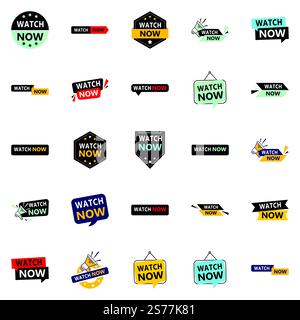 Promuovi i tuoi prodotti o servizi con stile con i nostri banner Pack of 25 Watch Now Illustrazione Vettoriale