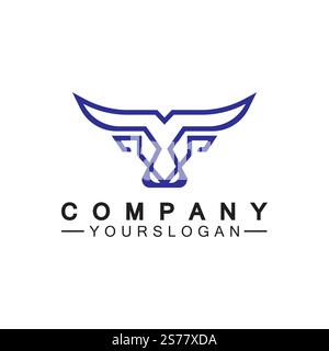 Modello vettoriale di disegno di logo Bull monoline Illustrazione Vettoriale