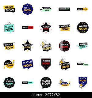 Promuovi i tuoi prodotti o servizi con stile con i nostri banner Pack of 25 Watch Now Illustrazione Vettoriale