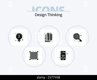 Design Thinking Glyph Icon Pack 5 Icon Design. . zoom. design. ricerca. livelli Illustrazione Vettoriale