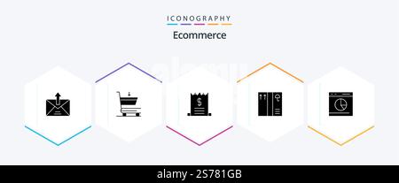 Pacchetto icone di eCommerce 25 Glyph con statistiche. e. commercio. diagramma. pacchetto Illustrazione Vettoriale