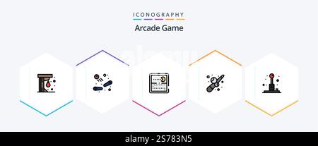 Pacchetto icone Arcade 25 FilledLine con tanto divertimento. gioca. concorrenza. gioco. biliardo Illustrazione Vettoriale