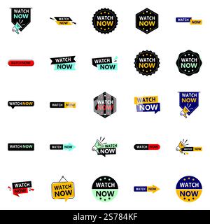 Promuovi i tuoi prodotti o servizi con stile con i nostri banner Pack of 25 Watch Now Illustrazione Vettoriale