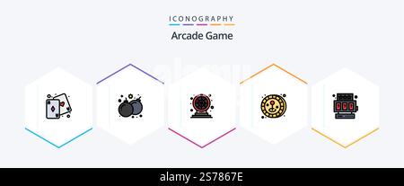 Pacchetto icone Arcade 25 FilledLine con gioco incluso. slot machine. ruota. gioco. moneta Illustrazione Vettoriale