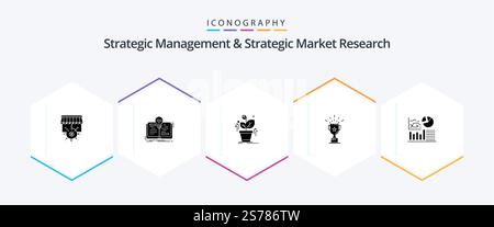 Strategic Management e Strategic Market Research 25 Glyph pacchetto icona compreso il successo. trofeo. pianta. premio. tazza Illustrazione Vettoriale