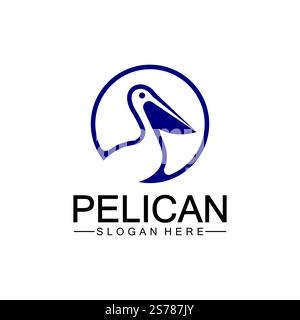 Pelican Bird logo design, linea arte pelican bird logo modello di illustrazione vettoriale Illustrazione Vettoriale