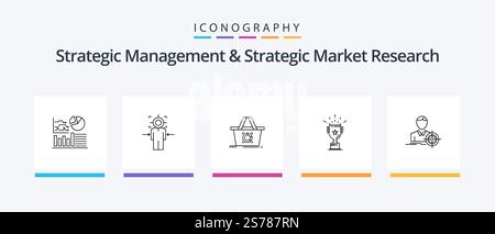 Strategic Management and Strategic Market Research Line 5 Icon Pack, laurea inclusa. destinazione. storia. messa a fuoco. business. Icone creative Design Illustrazione Vettoriale