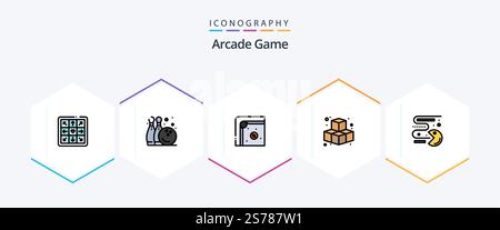 Pacchetto icone Arcade 25 FilledLine con gioco incluso. giochi. divertimento. concorrenza. gioco Illustrazione Vettoriale