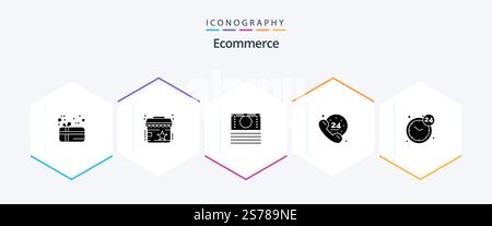 Pacchetto icone eCommerce 25 Glyph incluso Open. orologio. e-commerce. guida Illustrazione Vettoriale