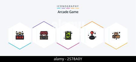 Pacchetto icone Arcade 25 FilledLine con tanto divertimento. gioca. giochi. gioco. joystick Illustrazione Vettoriale