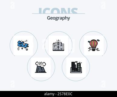 Geo grafica linea riempito icona Pack 5 icona Design. poluzione. fabbrica. perno. immagine. foto Illustrazione Vettoriale