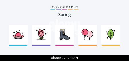 Pacchetto icone 5 con riempimento Spring Line, molla inclusa. foglia. molla. crescita. dom. Icone creative Design Illustrazione Vettoriale