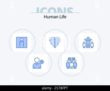 Confezione icone blu umano 5 Icon Design. azienda. cuore umano. umano. forma del cuore. utente Illustrazione Vettoriale