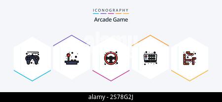 Pacchetto icone Arcade 25 FilledLine con gioco incluso. tetris. divertimento. divertimento. gioco Illustrazione Vettoriale