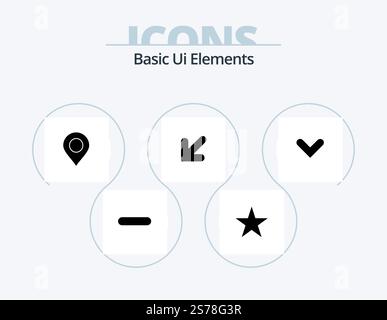 Elementi di base dell'interfaccia utente Glyph Icon Pack 5 Icon Design. direzione. freccia. posizione. sinistra. Illustrazione Vettoriale
