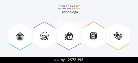 Pacchetto icone Technology 25 Line con tecnologia inclusa. dna. blocco. bio. tecnologia Illustrazione Vettoriale