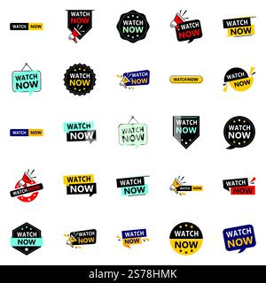 Promuovi i tuoi prodotti o servizi con stile con i nostri banner Pack of 25 Watch Now Illustrazione Vettoriale