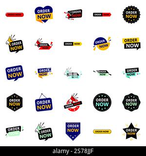 Promuovi i tuoi prodotti o servizi con stile con i nostri banner Pack of 25 Order Now Illustrazione Vettoriale