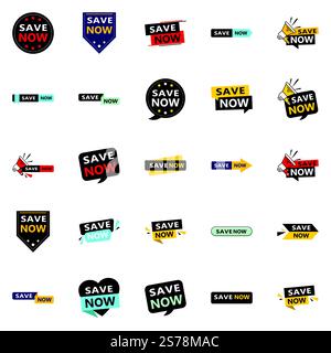 25 banner tipografici innovativi per una promozione risparmio contemporanea Illustrazione Vettoriale