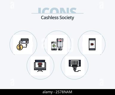 Linea Società senza contanti riempito Icon Pack 5 Icon Design. credito. scheda. scansione. in tutto il mondo. denaro Illustrazione Vettoriale