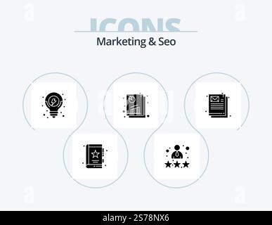 Marketing e Seo Glyph Icon Pack 5 Icon Design. analisi seo. rapporto. valutazione. analisi. soluzione seo Illustrazione Vettoriale