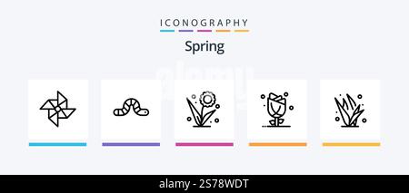 Spring Line 5 pacchetto icone con fiore incluso. flora. molla. pauropoda. bug. Icone creative Design Illustrazione Vettoriale