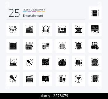 Pacchetto icone Entertainment 25 Solid Glyph con altoparlante. multimedia. decorazione. microfono. audio Illustrazione Vettoriale