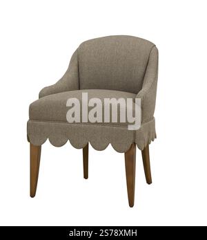 Una poltrona moderna con gambe in legno + percorso di ritaglio. La sedia è isolata su uno sfondo bianco. Foto Stock