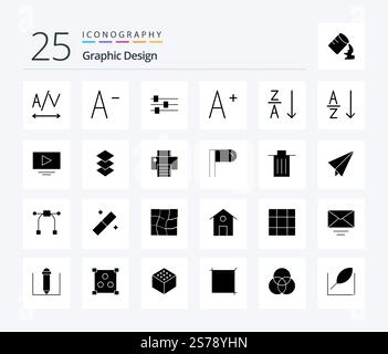 Pacchetto icone Design 25 Solid Glyph con stack. disporre. aumentare. youtube. video Illustrazione Vettoriale