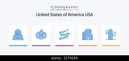 USA Blue 5 Icon Pack incluso . plent. decorazioni per feste. stati uniti. americano. Icone creative Design Illustrazione Vettoriale