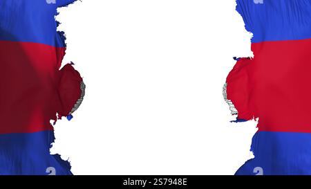 Bandiera cambogiana esplosa, di fronte a sfondo bianco, rendering 3d. Foto Stock