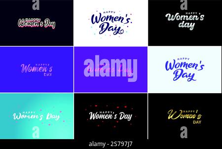 Abstract Happy Women&rsquo;S Day logo con viso e Love Vector donna&rsquo nei colori rosa e viola Illustrazione Vettoriale