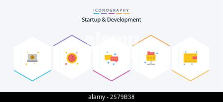 Pacchetto di icone piatte 25 Startup and Develepment che include . contanti. posta. denaro. cartella Illustrazione Vettoriale