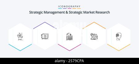 Strategic Management and Strategic Market Research 25 Line Icon pacchetto Think. tecnologia. mulino. it. chimico Illustrazione Vettoriale