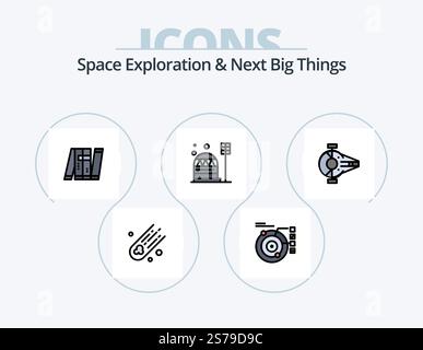 Space Exploration e Next Big Things Line Ffilled Icon Pack 5 Icon Design. spazio. rotazione. galaxy. spazio. piattaforma Illustrazione Vettoriale