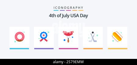 USA Flat 5 Icon Pack incluso . hotdog. frankfurter. americano. Design icone creative Illustrazione Vettoriale