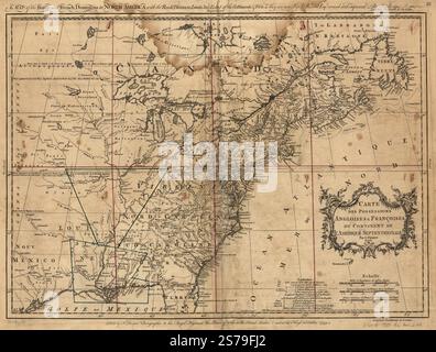 Una mappa dei domini inglesi e francesi in Nord America con le strade, le distanze, i limiti e l'estensione degli insediamenti e dei forti, come sono ora. 1759 di Rocque John, Palairet Jean, Kitchin Thomas Foto Stock
