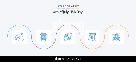 USA Blue 5 Icon Pack incluso usa. casa. stati. edificio. stati uniti Illustrazione Vettoriale