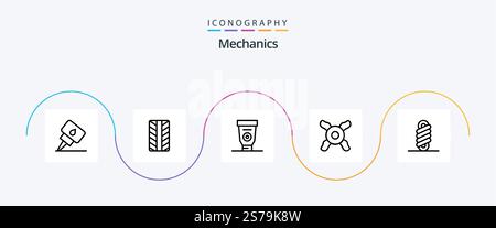 Pacchetto icone Mechanics Line 5 incluso . meccanico. molla Illustrazione Vettoriale