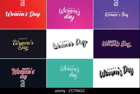 Abstract Happy Women&rsquo;S Day logo con viso e Love Vector donna&rsquo nei colori rosa e viola Illustrazione Vettoriale
