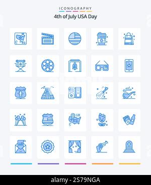 Creative USA 25 pacchetto icona blu come la borsa. stati uniti. americano. succo. alcool Illustrazione Vettoriale