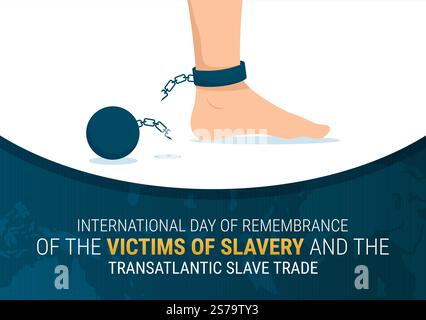 Giornata internazionale della commemorazione delle vittime della schiavitù e del commercio transatlantico degli schiavi Illustrazione disegnata a mano con manette rotte Design Illustrazione Vettoriale