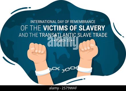 Giornata internazionale della commemorazione delle vittime della schiavitù e del commercio transatlantico degli schiavi Illustrazione disegnata a mano con manette rotte Design Illustrazione Vettoriale