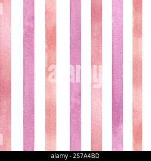 Pattern astratto senza cuciture con linee. Illustrazione ad acquerello in toni delicati di colore rosa isolati dallo sfondo. Strisce trafilate a mano ornamento come Foto Stock