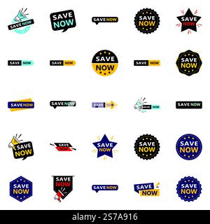 Save Now 25 elementi tipografici moderni per promuovere il risparmio in modo attuale Illustrazione Vettoriale