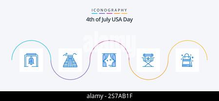 USA Blue 5 Icon Pack inclusa borsa. stella. intrattenimento. film. sedia Illustrazione Vettoriale